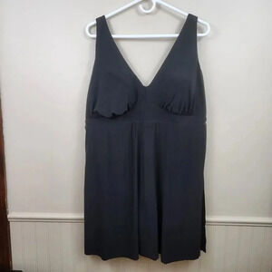 NWT Women's AQUA GREEN Black‎ Empire V Neckline Swimdress Swimsuit SZ 20 UPF 50